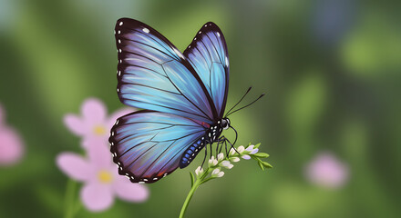 Fototapeta premium A colorful butterfly resting on a yellow flower, highlighting the beauty of nature in a close-up view.