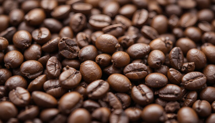 Fototapeta premium Close up of roasted coffee beans background, roasted coffee beans texture, coffee bean close-up, fresh roasted coffee beans, coffee beans background design