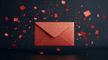 Red envelope with confetti for email marketing campaign and invitation design element celebration concept