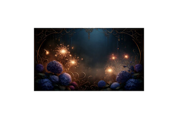 火が灯る夏の夜 – アジサイとゴシック装飾の幻想背景素材