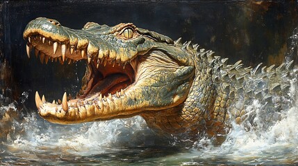 Fototapeta premium Croc Attack Wildlife Nature Digital Art.