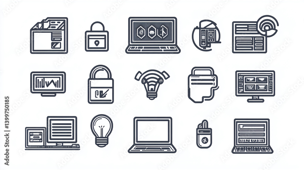 Poster technology icons vector set for web design and development services and digital solutions collection