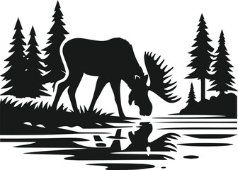Silhouette of a woodland animal moose