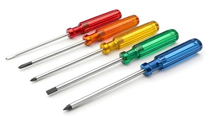 Colorful screwdrivers set tools for repair and construction on white background stock photo