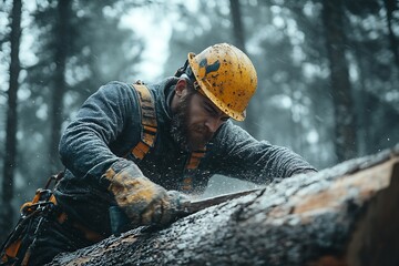 Lumberjack Working in Forest