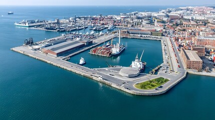 Efficient Warehouse at a Bustling Port Handling International Shipments and Goods with Precision and Organization for Global Trade and Commerce