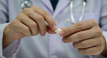 Fototapeta premium Doctor Holding Pill Capsule in Hands Ready to Open