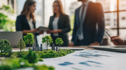 Fototapeta premium Eco-friendly business meeting: sustainable urban development discussion