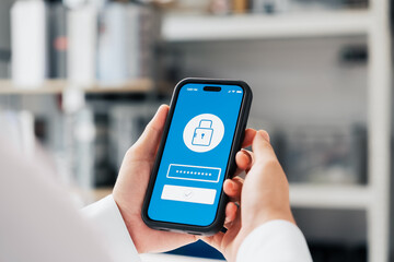 Cyber ​​Security and Data Protection, Businessman Using Smartphone to Encrypt Security to...