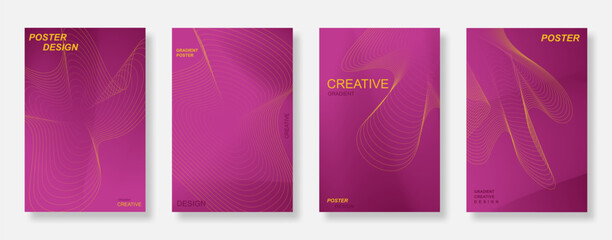 Abstract elegant line wave poster background set. Creative cover template design with smooth wavy lines. Suitable for flyer, banner, social media, ads