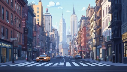 Obraz premium City street scene, New York style, urban landscape