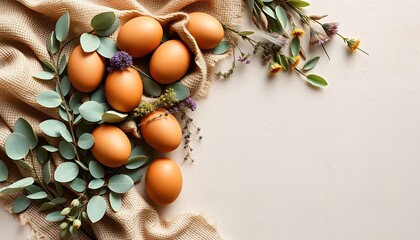 Rustic Botanical Flat Lay with Natural Eggs and Dried Flowers