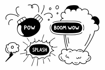 Comic Boom Cartoon Effect Line Element Set with Speech Bubbles and Explosive Icons