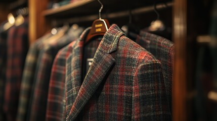 Stylish tartan blazer showcased in boutique blending tradition and modernity for National Tartan Day celebration
