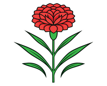 red carnation flower with green leaves clip art preview
