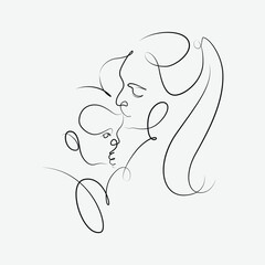 Mother And Baby Line Art Drawing Mom and Child Minimal Vector Art