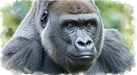 Obraz premium Gentle Giant: A Watercolor Portrait of a Western Gorilla AI Generated