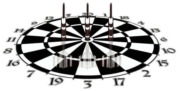 Liegendes Dartboard mit 3D Effekt - die Dartpfeile durchbohren das Board - Dartkunst