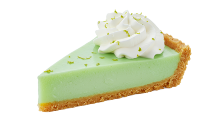 Light Green Key Lime Pie Slice with Whipped Cream Isolated on Transparent Background