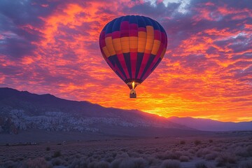 Fototapeta premium Hot air balloon sunrise desert mountains