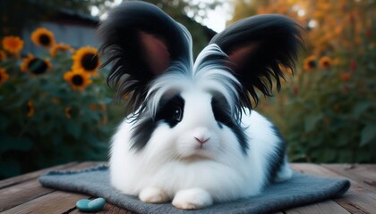 Giant Papillon Rabbit Large white with coloured markings nose bu