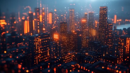 Fototapeta premium Cyberpunk Cityscape: A Futuristic Metropolis at Night