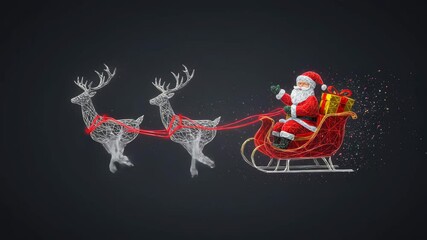 AI Generated Animation Abstract Polygonal Neon Style  Santa Claus Sleigh With Reindeer