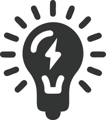 Obraz premium Flat Dark Gray Icon of a Lightbulb with a Lightning Bolt on Transparent Background