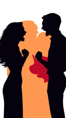 Silhouette of Angry Couple Arguing in Minimalist Style Vector