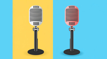 Vintage microphone vector illustration for podcasting and karaoke studio equipment and vocal recording