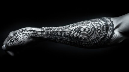Naklejka premium Intricate Black and White Arm Tattoo: A Masterpiece of Body Art