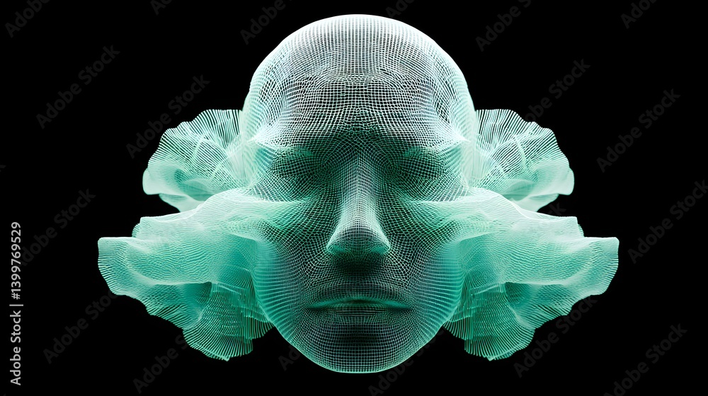 Poster a futuristic ai-driven modeling system, dynamic simulations generating real-time 3d structures, data