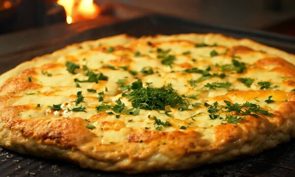 Butter garlic naan on a wooden table with a blurred background of an Indian spice market