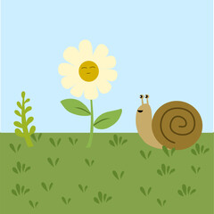snail and flowers vector illustration