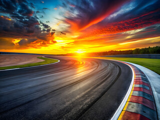 Naklejka premium Race Track at Sunset with Dramatic Sky and Curves