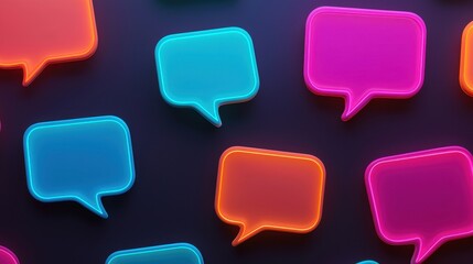 Fototapeta premium Colorful Neon Speech Bubbles Background for Digital Communication and Messaging Concepts
