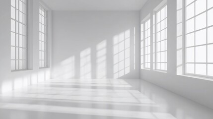Obraz premium Bright and Clean White Room with Natural Light from Large Windows