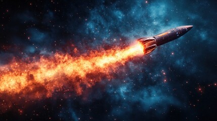 Naklejka premium Fiery Rocket Launch into the Cosmos