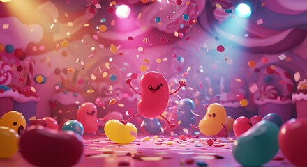 Fototapeta premium Joyful Jelly Bean Party: A 3D Rendered Celebration AI Generated
