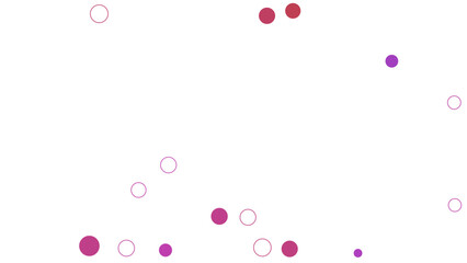 Colorful circles in varying sizes and shades of pink and red scattered across a clean white background.