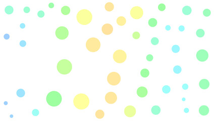 A playful arrangement of colorful, translucent circles in shades of blue, green, yellow, and orange against a white background.