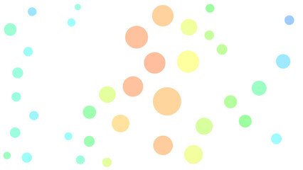 A playful arrangement of colorful translucent circles in pastel shades, scattered across a white background.