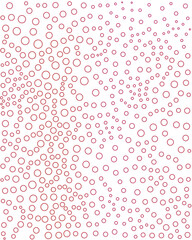 A pattern of overlapping circles in varying sizes and shades of red, creating a dynamic and textured visual effect on a white background.