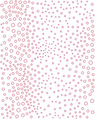 Abstract pattern of red circles and dots on a white background, creating a dynamic visual flow.