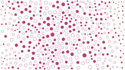 Abstract pattern of pink and red circles scattered across a white background, varying in size and opacity.
