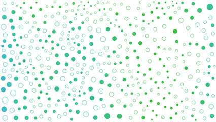 A vibrant pattern of green and blue circles and hexagons of varying sizes on a white background, creating a dynamic, textured effect.