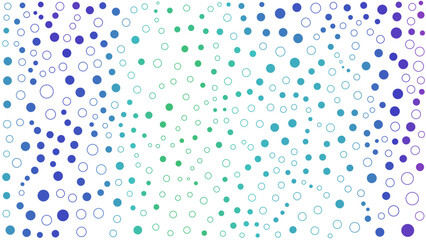 A gradient of circles in varying shades of blue and green, creating a playful, abstract pattern on a white background.