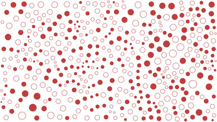 A pattern of overlapping red and white circles of varying sizes arranged randomly on a white background.