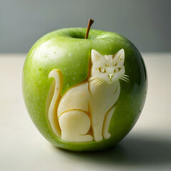 Feline in the Fruit: Creative Apple Carving of a Cat