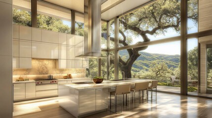 Modern Kitchen with Stunning Hillside Views